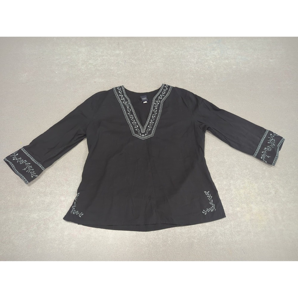 Vtg Gap Embroidered Black Boho Peasant Tunic S Blouse Y2K Goth Romantic Indie